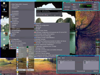 Nested KDE in FVWM-Crystal with alsaplayer runing, arts in qjackctl and both menu